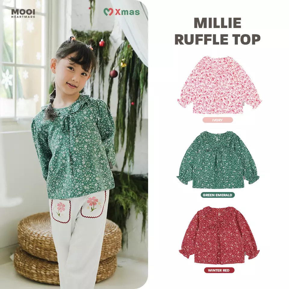 Mooi Atasan Anak Perempuan Millie Ruffle Top - Winter Red