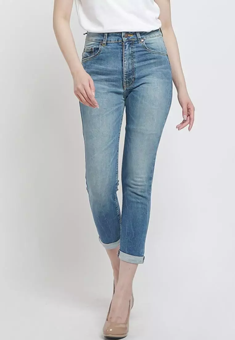 Jual DUST DUST High Rise ⅞ Skinny Jeans Biru Comfease (D. 3370-HR ...