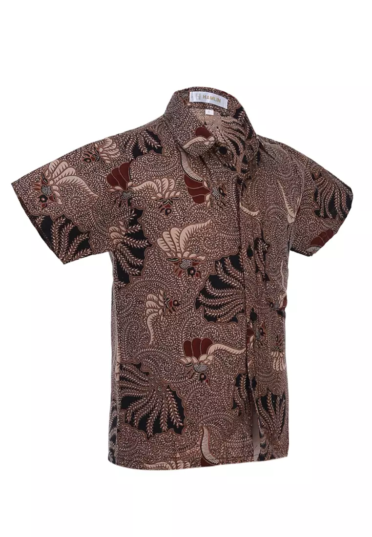 Lucas Kemeja Formal Batik Anak Laki-laki Lengan Pendek Motif Kerang Kids Traditional Shirt Material Cotton ORIGINAL - Brown