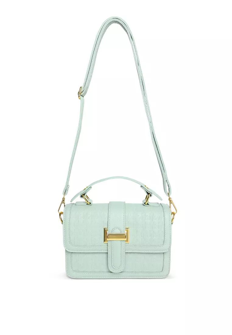 Metal Buckle Flap Bag In Light Blue