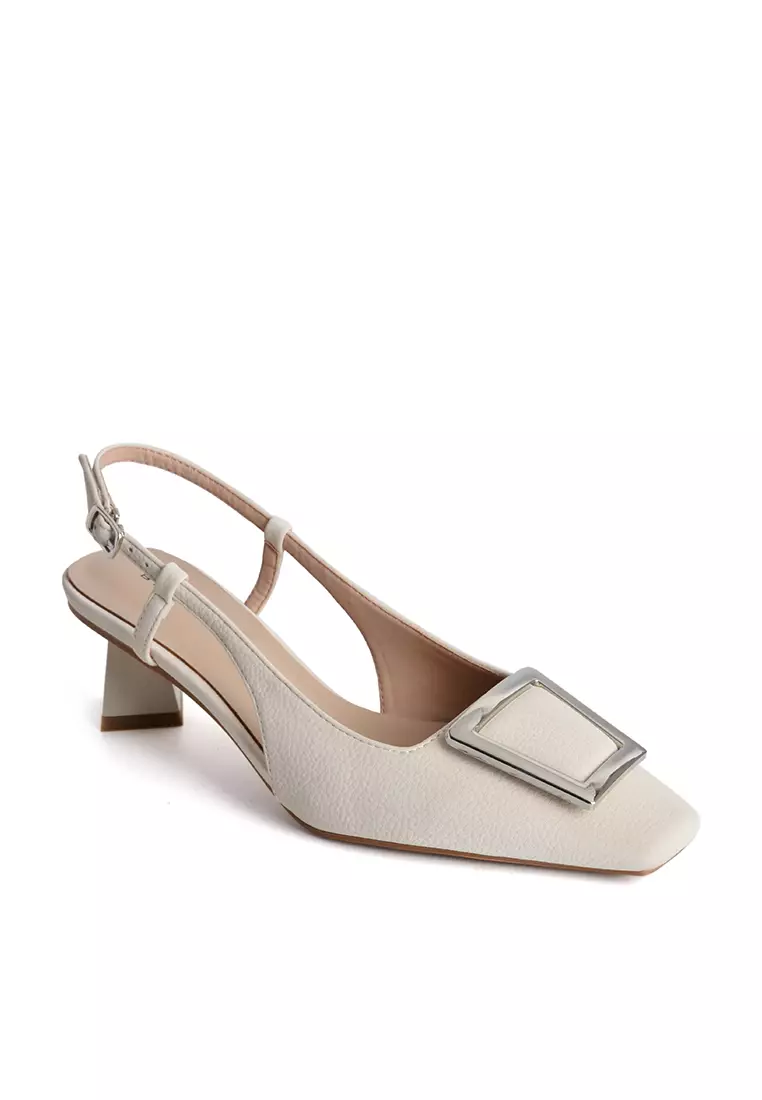 5CM Square Buckle Slingback Mid Heels XJ1328-2