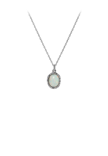 Glamorousky silver 925 Sterling Silver Fashion Simple Geometric Oval Imitation Opal Pendant with Necklace F5E79ACD96D8B1GS_1