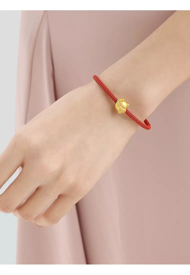 999 24K Solid Gold Cultural Blessings Auspicious Lucky Cat Charm 92307C (Bracelet not included)