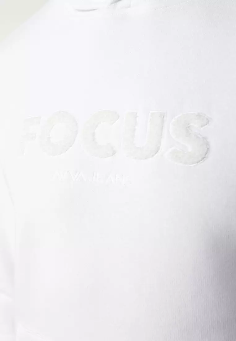 Men's White Hooded 3 Thread Raised Kangaroo Pocket Sweatshirt A32Y1193