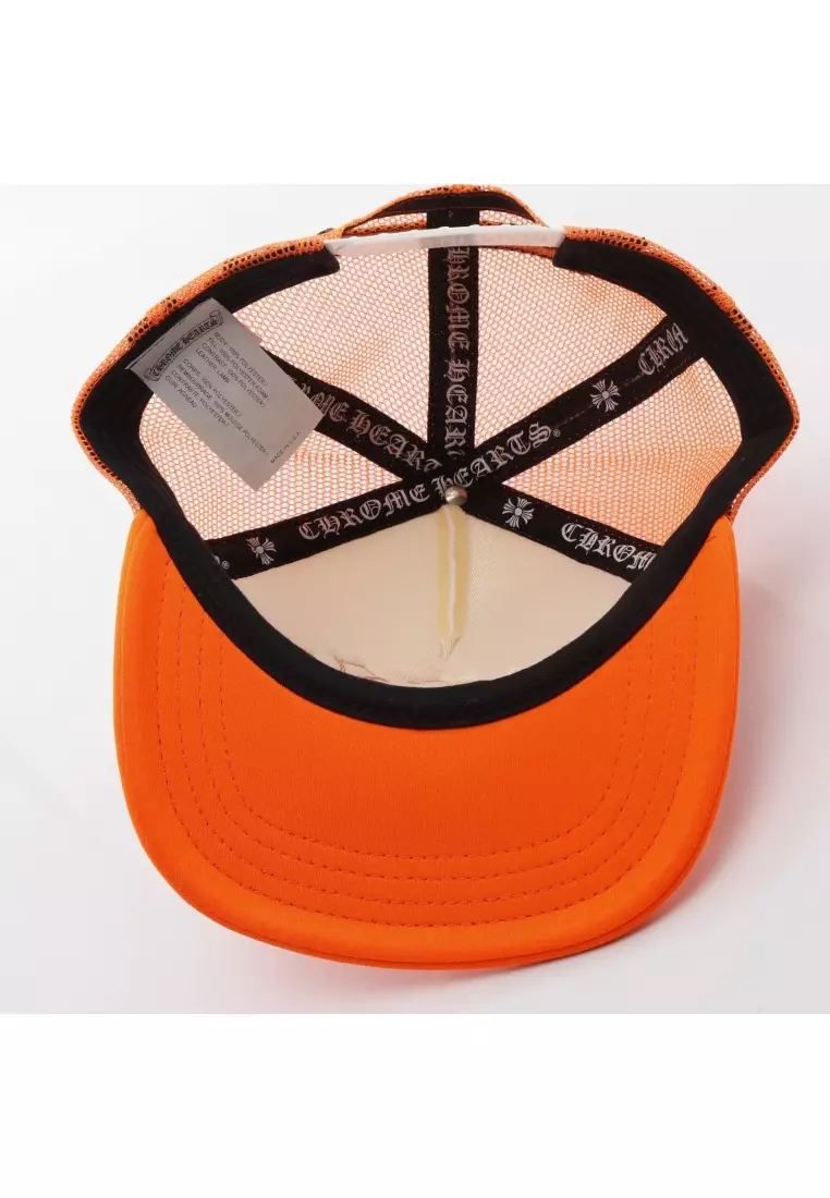 Pre-Loved Chrome Hearts tracker Cemetery cross patch cap orange white Neon color
