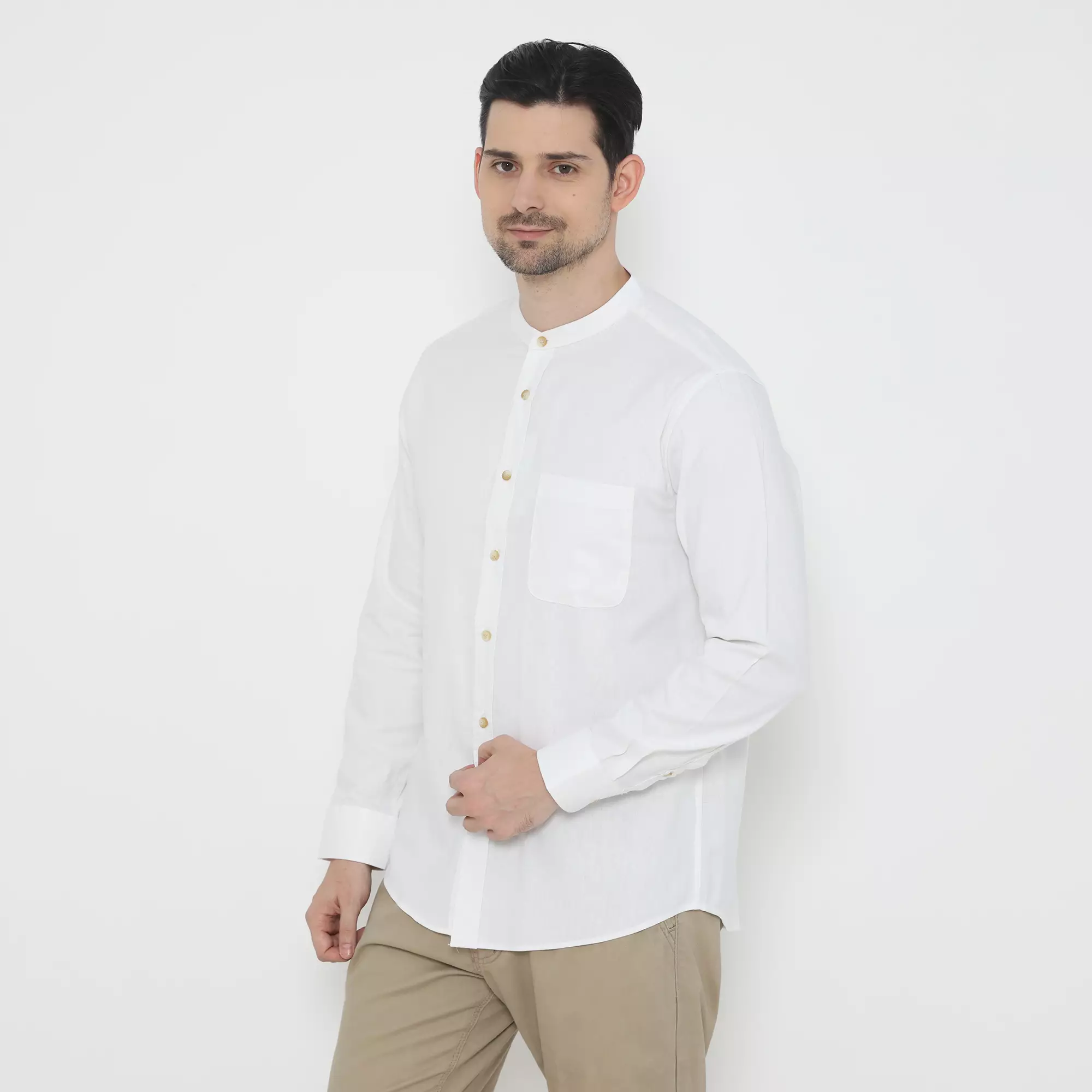 Platini Kemeja Pria Koko Shanghai Panjang Katun Oxford White 22068