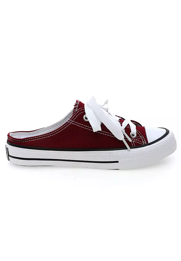 Sneakers Slip On Casual Pria Wanita Tali Ikat Comfortable - Maroon