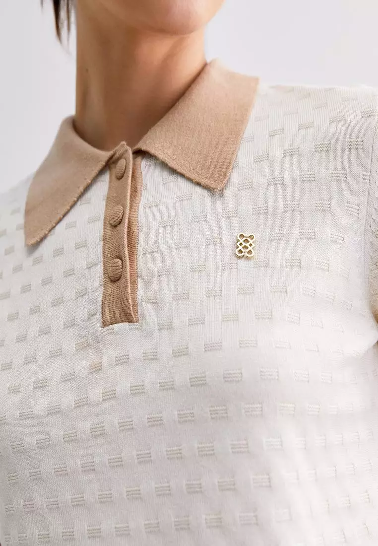 Contrast Trim Knitted Polo Top