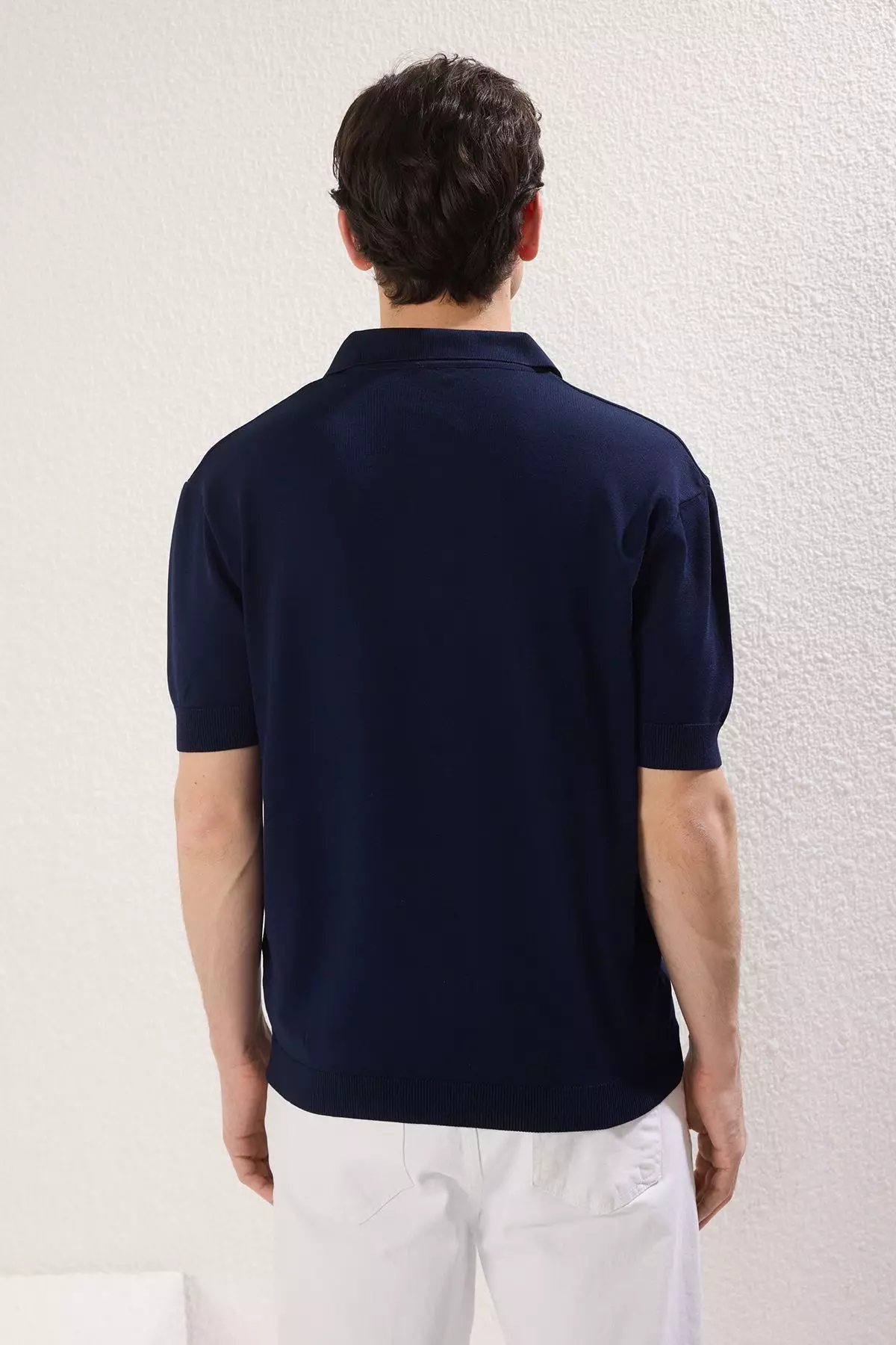Navy Blue Regular Polo Collar Plain Polo Collar T-shirt TMNSS25PO00008