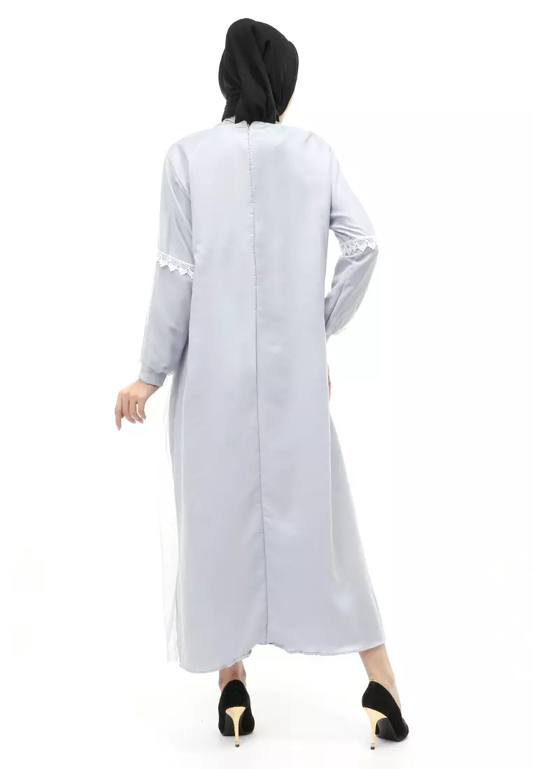 Adelia Gamis Muslimah Wanita Long Dress Motif Polos Premium Quality - Abu