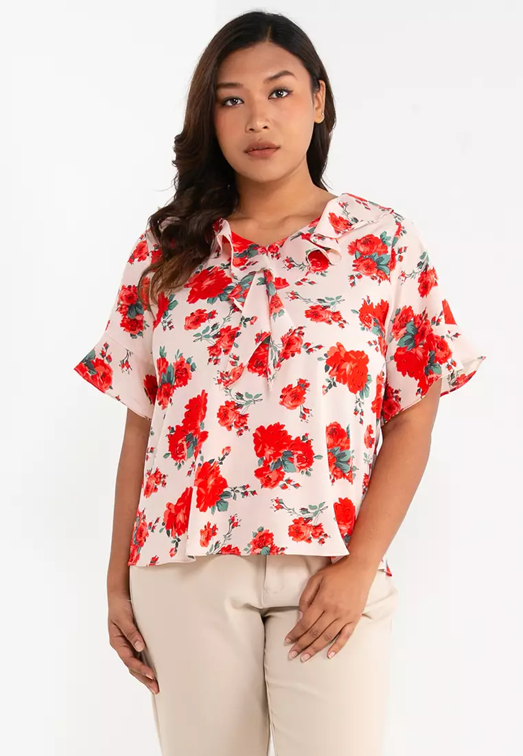 Ex'otico Plus Size Ruffle Neck Short Sleeve Blouse 2023 | Buy Ex'otico  Online | ZALORA Hong Kong