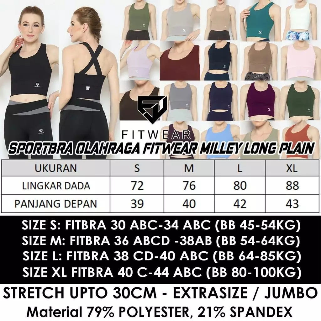 Fitwear - SportBra Croptop Olahraga Wanita MILLEY [LONG PLAIN] - NAVY