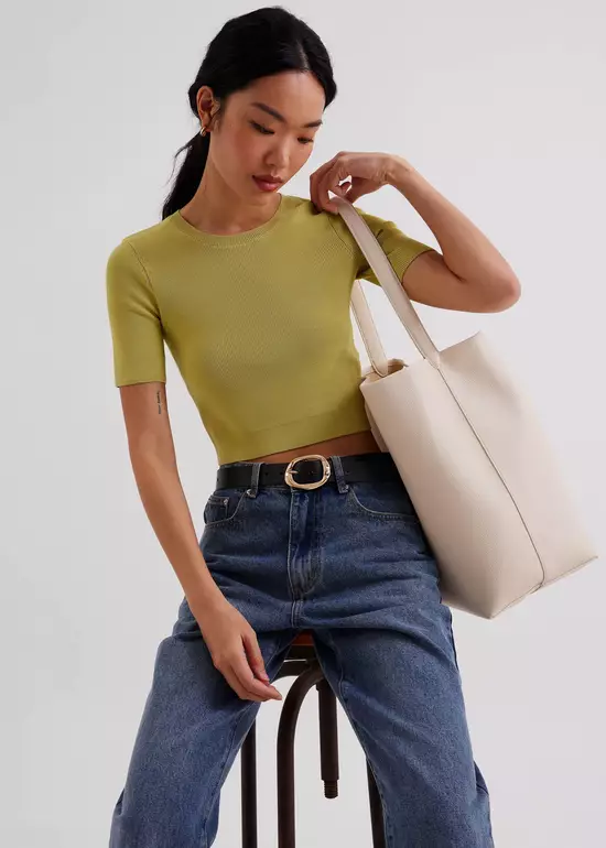 Atasan Wanita - Kyle Knit Round Neck Crop Top