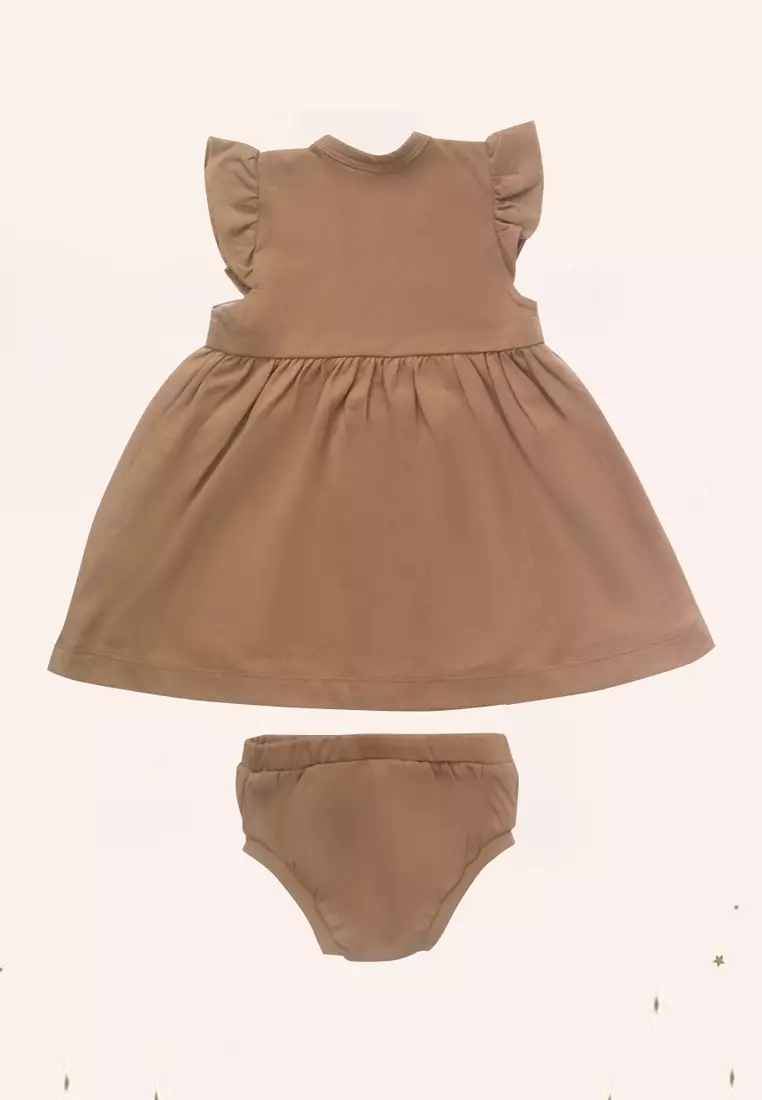 TWO MIX Short Sleeve Dress - Dress Anak Perempuan Rumah Santai usia 0-3 Tahun 4218 Coklat