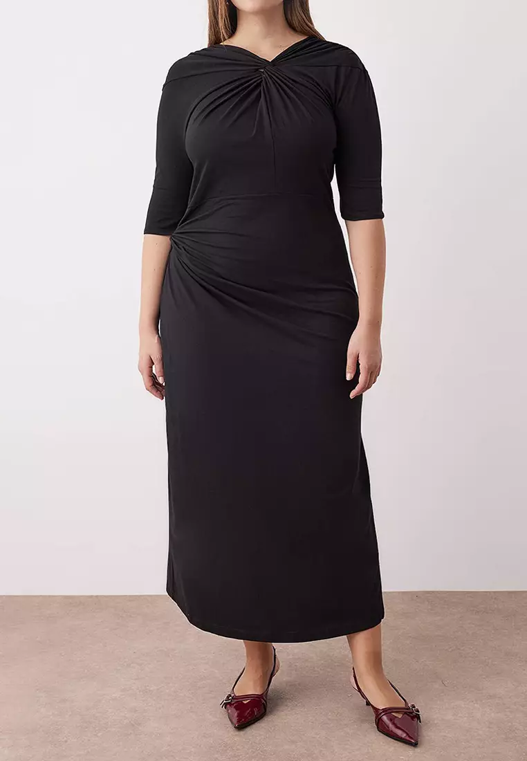 Plus Size Knot Detailed Jersey Knit Dress