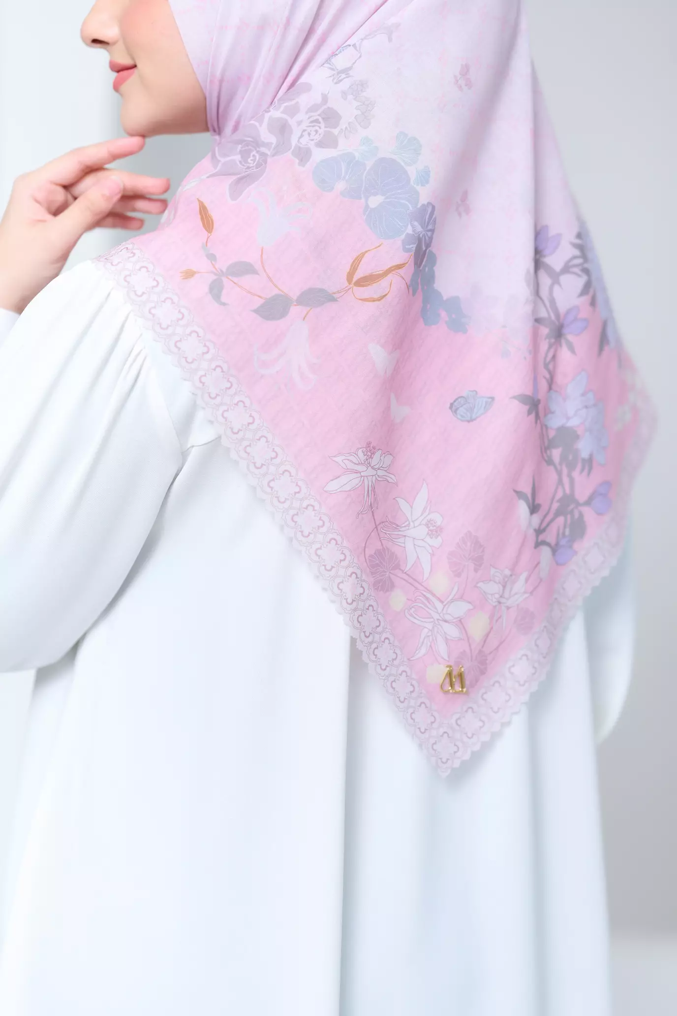 MFMW Floretta Scarf - Kerudung Segi Empat Premium Motif - Crystal Pink