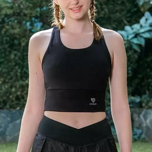 Fitwear - SportBra Croptop Olahraga Wanita MILLEY [LONG PLAIN] - BLACK