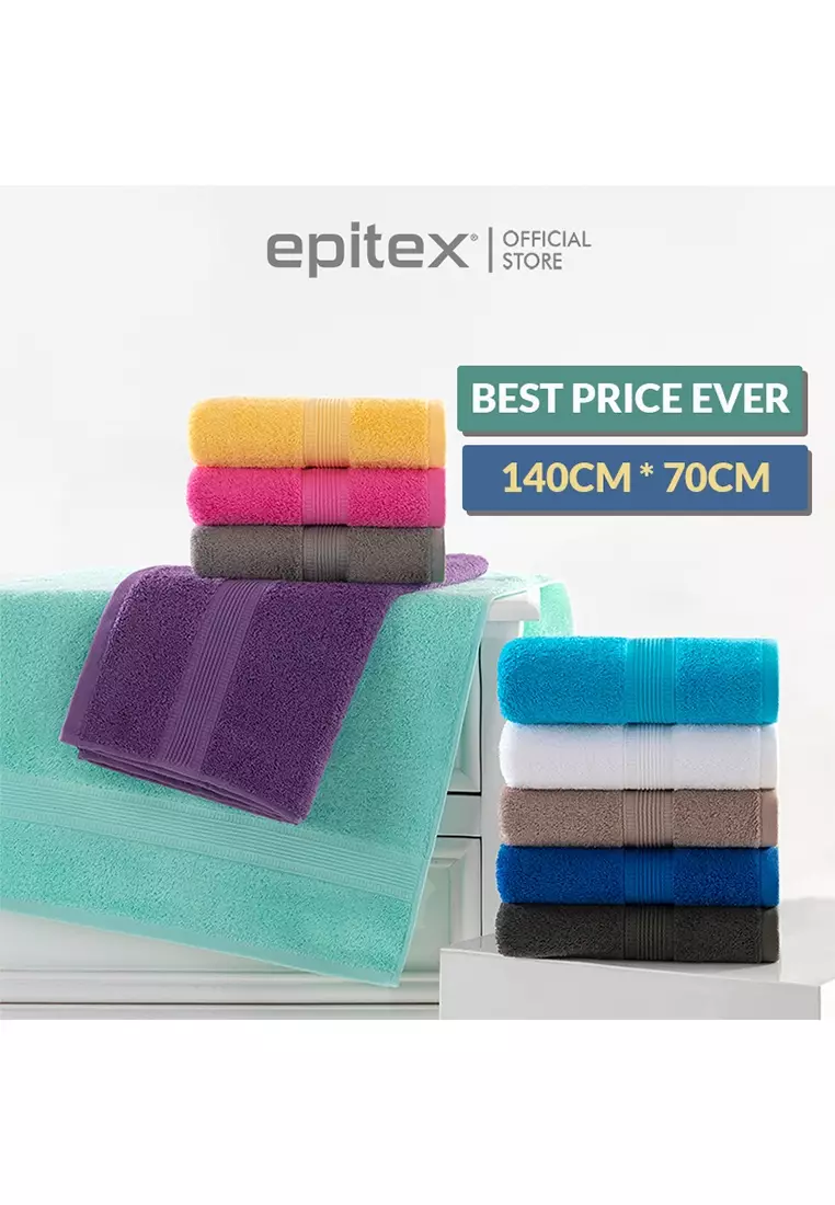 Epitex 100% Pure Cotton Bath Towel Bright Colour Towel - Gym Towel - Bathroom Towel - Yoga Towel - Soft(White)