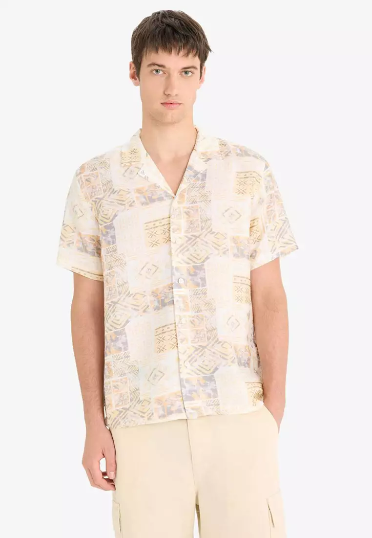 Regular Fit Apache Collar Patterned Short Sleeve Shirt E2315Ax25Sm