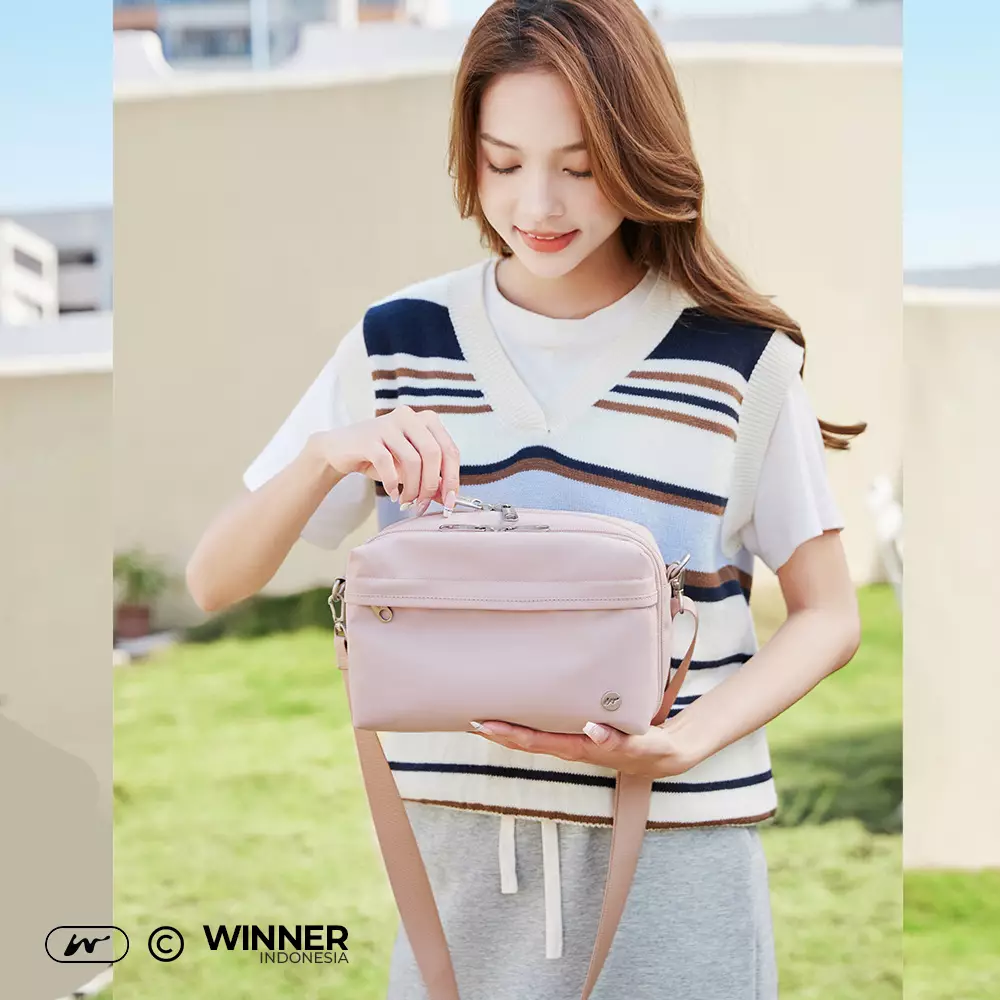 Tas Bahu Selempang Kecil Nylon Anti Air Wanita Korean Style Shoulder Sling Bag (T14-045-5505) - Beige