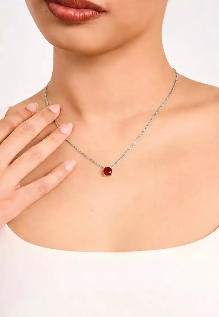 Roselle Lumin 紅色鍊項鍊（白金色鍍金）