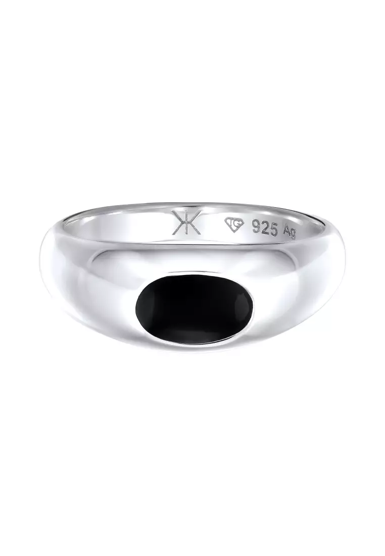 Men’s Silver Oval Enamel Dome Ring