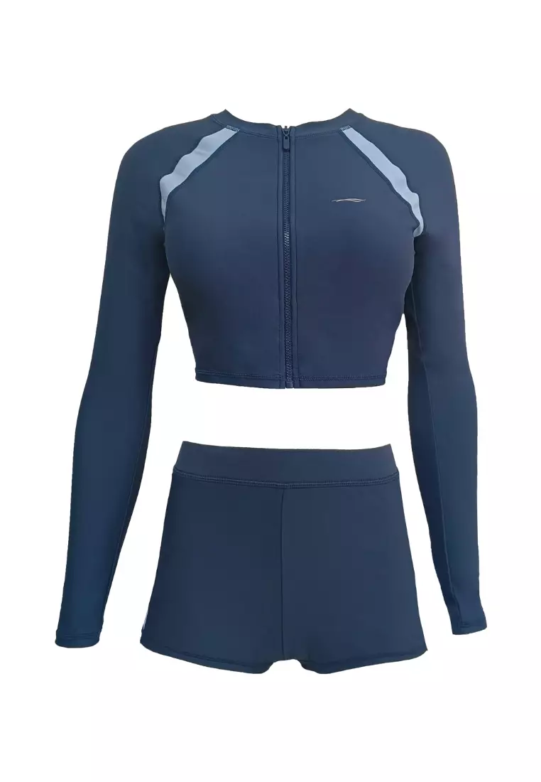 Blue Daisy Cropped Rashguard Boyleg Set Swimwear for Women