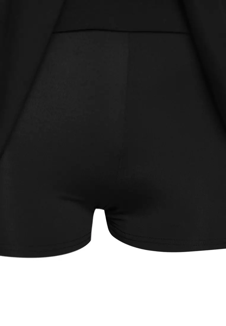 Black One Shoulder Skirt Shorts Swimsuit Tbess25Ma00061