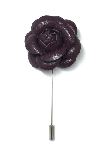 Splice Cufflinks purple Dark Purple PU Leather Camellia Flower Lapel Pin SP744AC77FJASG_1
