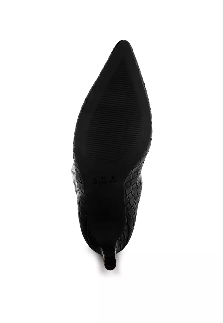 Sepatu bot kulit imitasi anyaman warna hitam