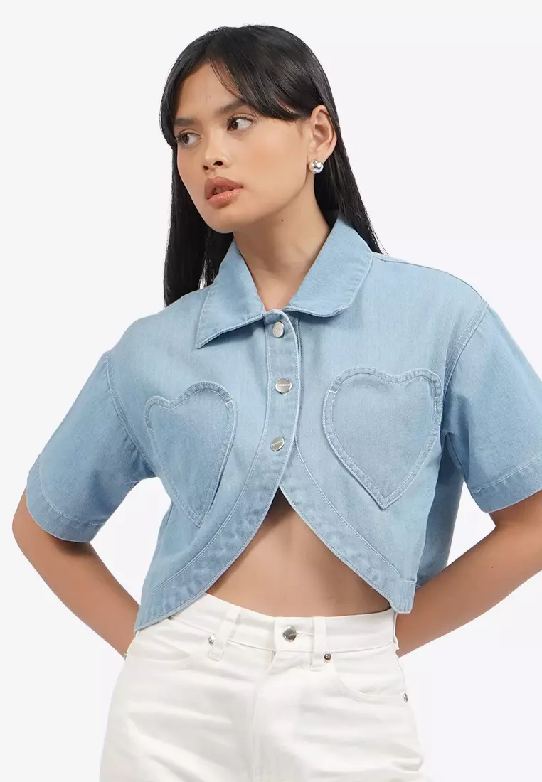 Round Hem Cropped Denim Shirt