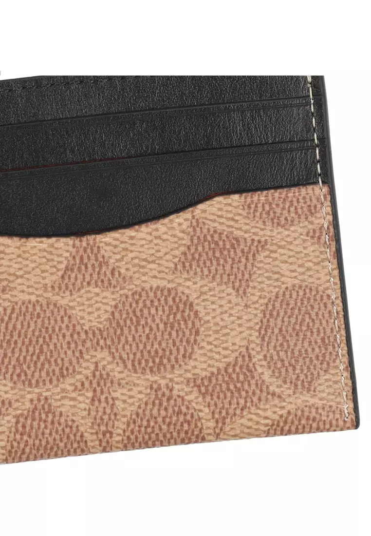 Slim ID Card Case In Signature Canvas - Tan Brown