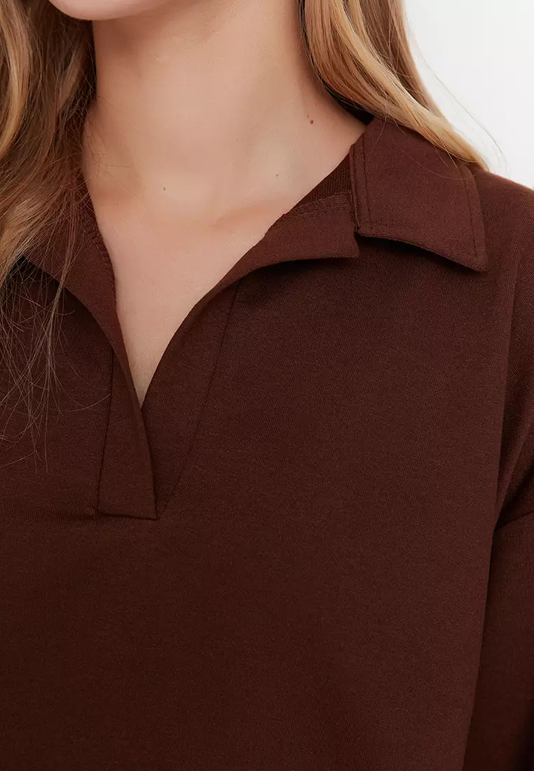 Polo Collar Knit Sweatshirt