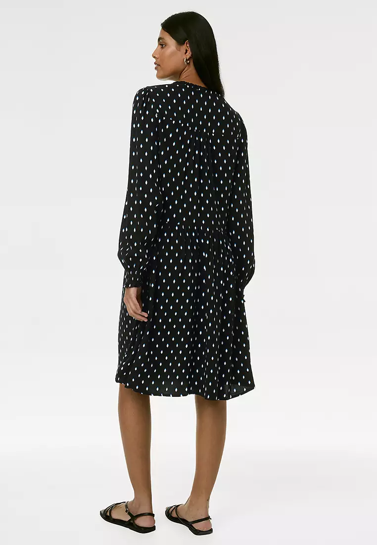 Printed Tie Neck Mini Relaxed Dress