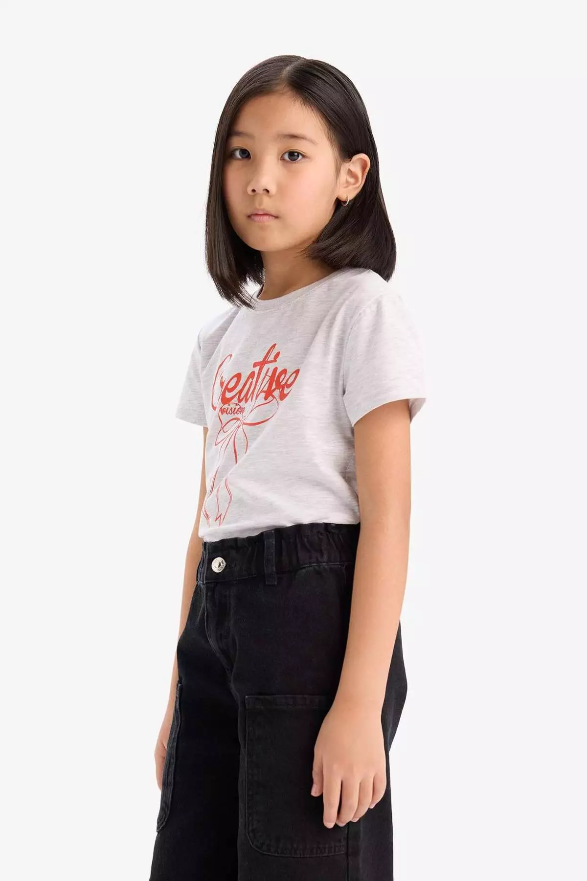 Girls' Crew Neck Printed Short Sleeve T-Shirt E5895A825Sm