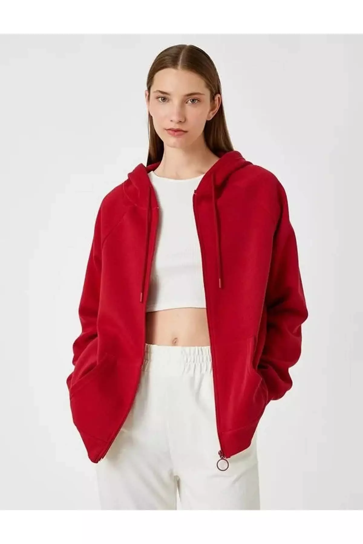 Red zip new arrivals up sweatshirt