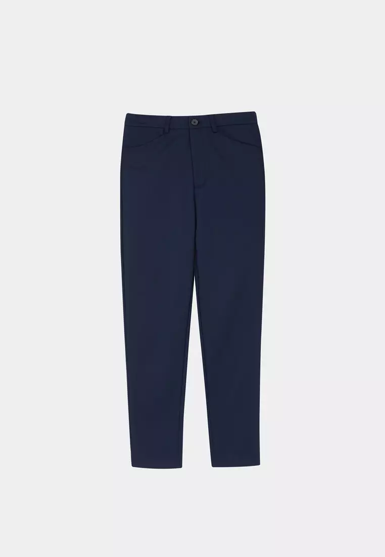 深藍中腰緊身版經典彈性修身長褲