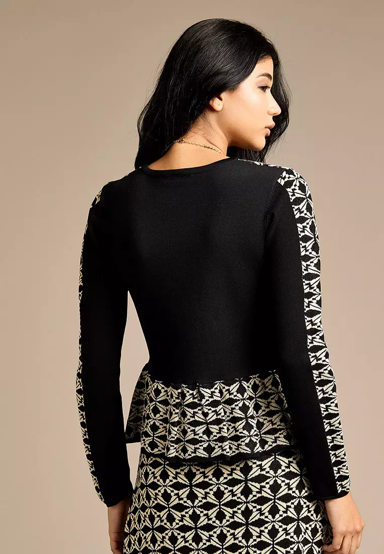 Kathy Black and Cream Jacquard Knit Top