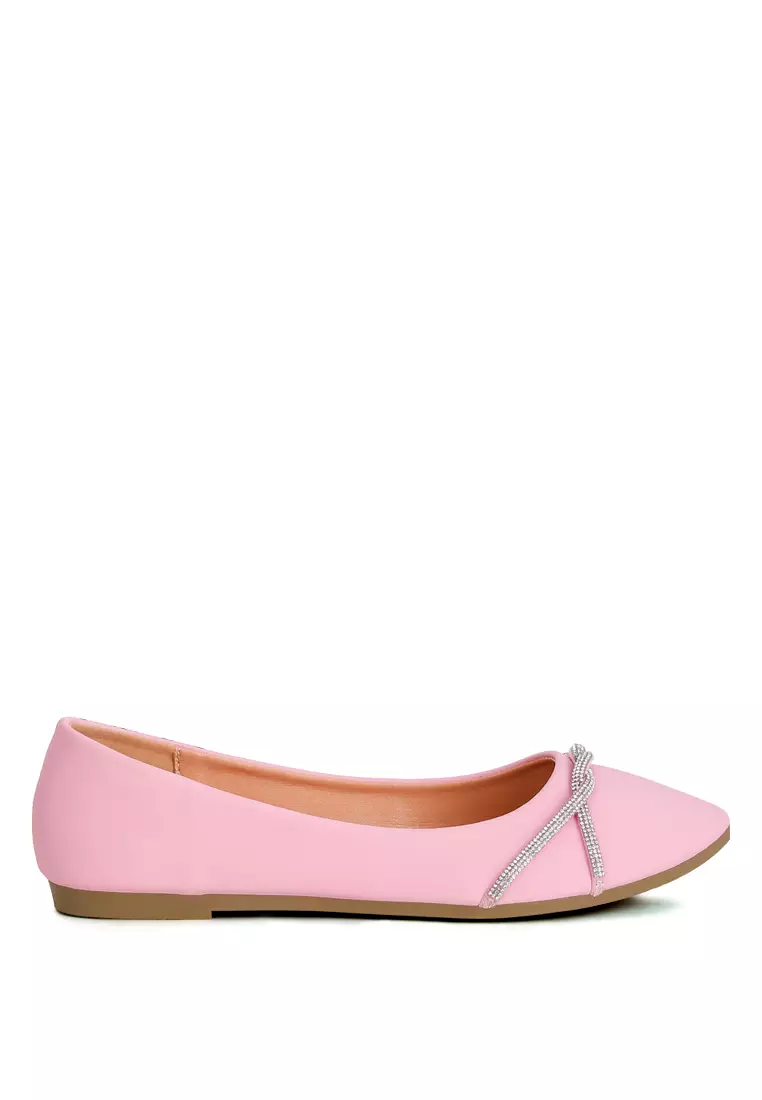 Discount on London Rag  shoes - SKU: Rhinestone Faux Leather Ballerinas In Blush