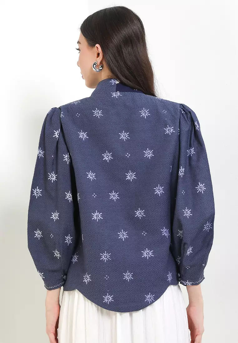 Outer Cardigan Batik Cap Dobby Atasan Wanita Spesial JFW Collection Binar Jelena Katun Bordir Lengan Panjang Navy