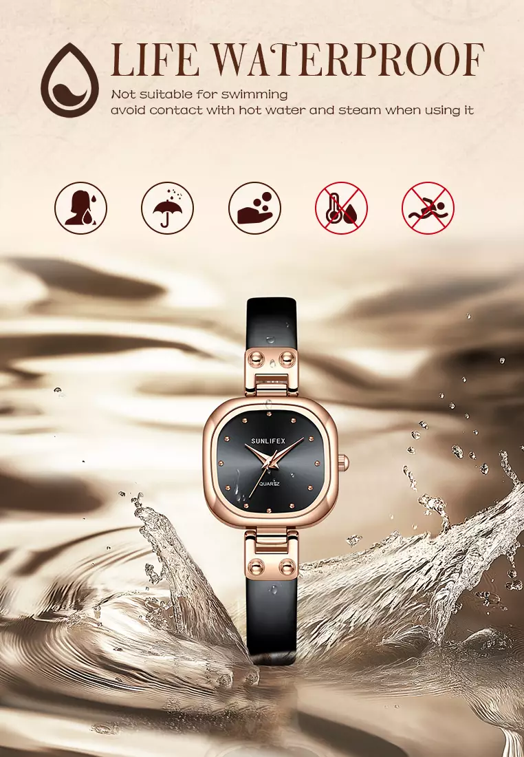 Jam Tangan Wanita Original Gaya Korea Tali Kulit Simple Anti Air Jam Tangan Cewek allblack