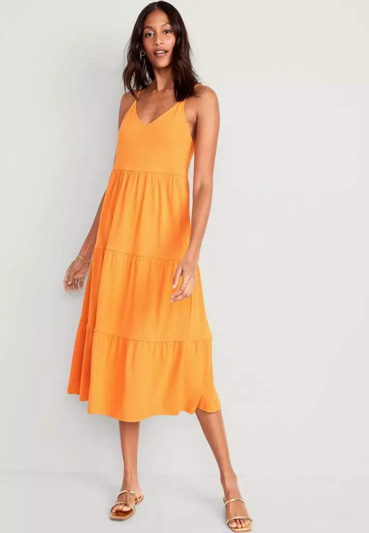 Buy Old Navy Tie Back Tiered Midi Cami Swing Dress for Women 2024