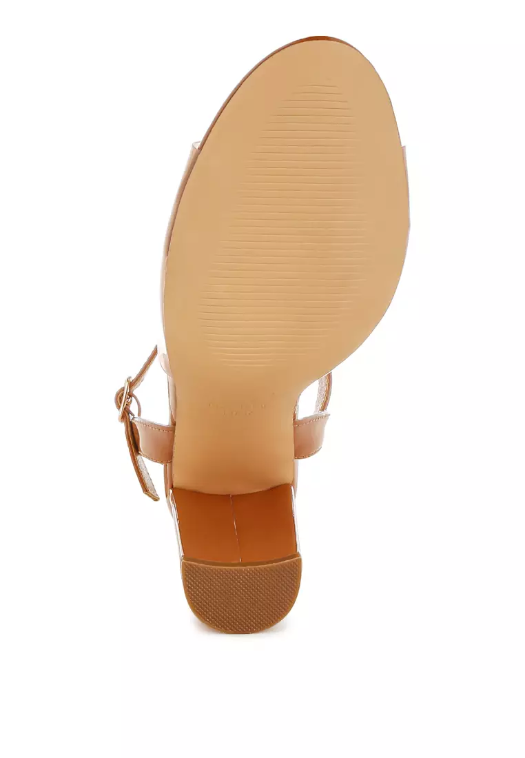 Sandal Hak Blok Tali Bening Berwarna Coklat Muda