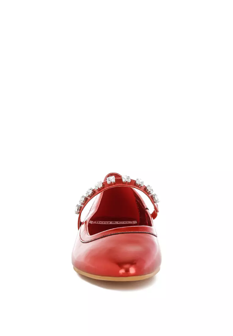 Metallic Mary Jane Ballerinas in Red