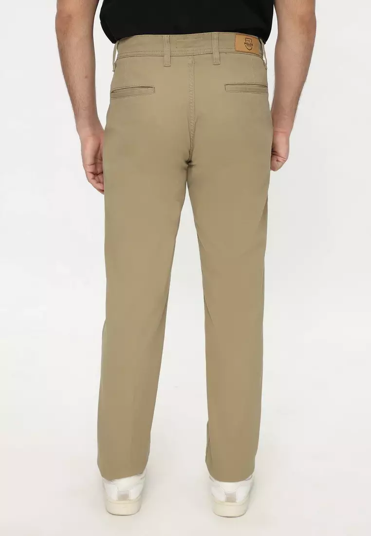 POLICE Celana Chino Panjang Granola Cotton Premium Stretch Regular Fit Pria
