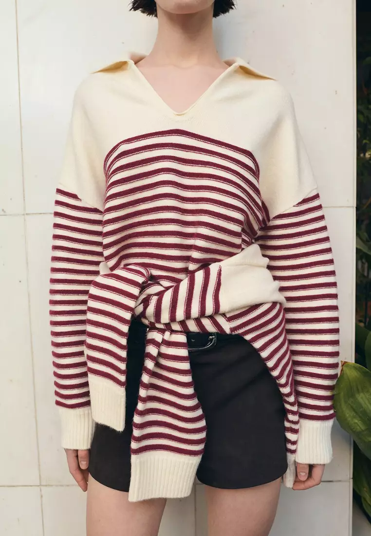 Striped Polo-Neck Sweater