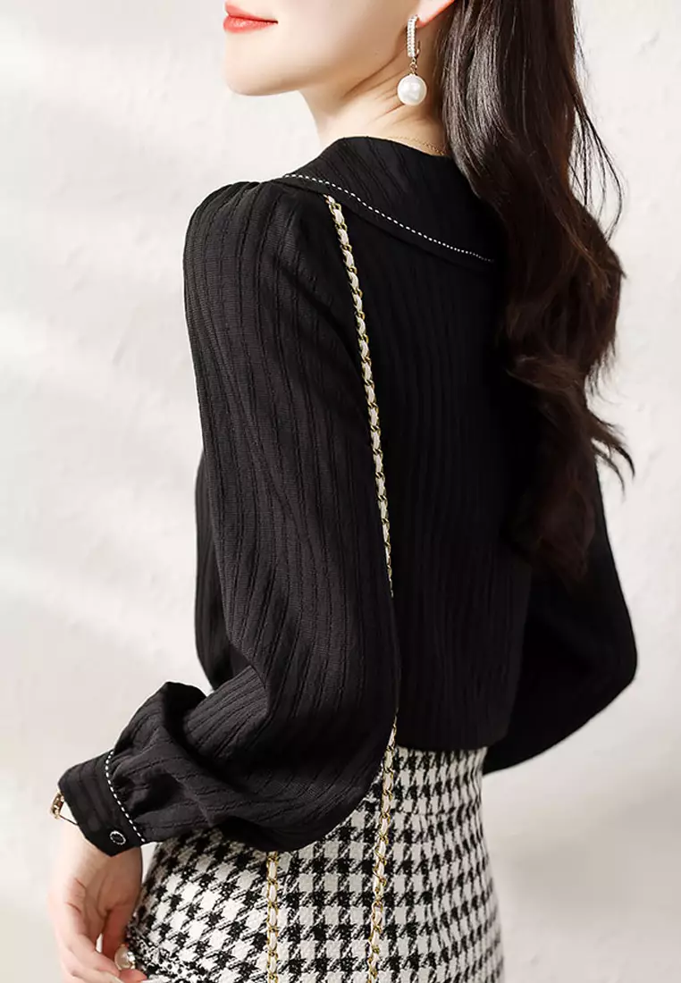 Navy Neckline Blouses