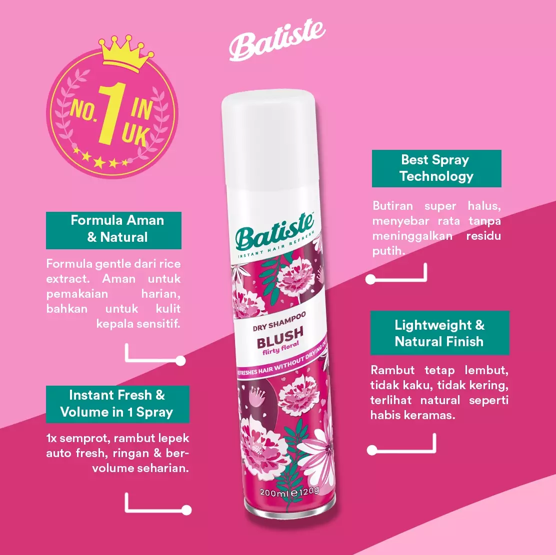 Batiste Floral & Flirty Blush Dry Shampoo 200ml