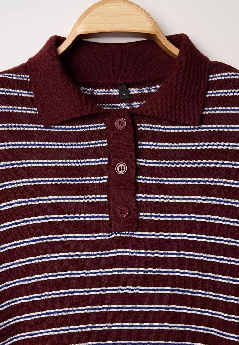 Wardrobe Essentials Plum Premium Yarn/Special Yarn Wide Pattern Striped Knitwear Sweater Twoaw26Kz19