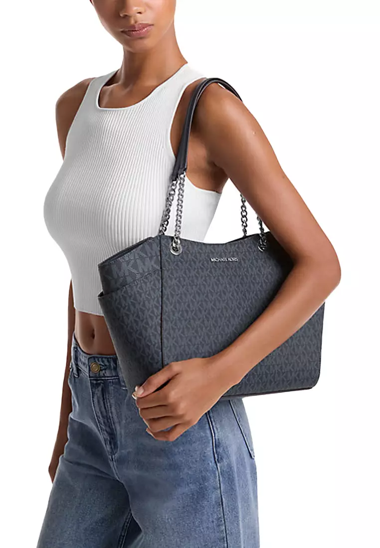 Jet Set Large Signature Logo Top-Zip Shoulder Bag In Admiral 35S4STVT3B